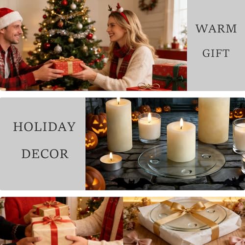 Clear Glass Candle Holder，4" Glass Coaster Holder ，Small Round Candle Plate for Pillar Candle（2 Pack） - size: 2 Pack
