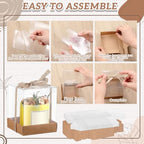Cunno 36 Set 3.5 x 3.5 x 4.3 in Candle Gift Package Valentine's Transparent Box 4-18 oz Handmade Tealight Candle Holder Paper Bottom Ribbon for Wedding Baby Shower Party Mug(Kraft Color) - color: Kraft Color