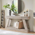 60" Farmhouse Entryway Table with Drawer, Wooden Hallway Foyer Table with Heavy Duty Base(Light Rustic Oak) - color: Light Rustic Oak