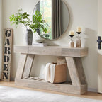 60" Farmhouse Entryway Table with Drawer, Wooden Hallway Foyer Table with Heavy Duty Base(Light Rustic Oak) - color: Light Rustic Oak