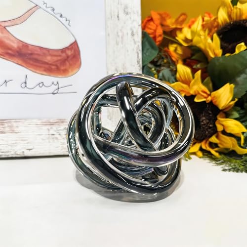 Glass Knot Teal Decor Ball - 5 Inch Hand Blown Infinity Sculpture Orbit Home Decor Table Decoration Interio Art - color: Black, size: 5-Inch Diameter