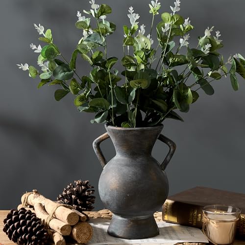 LUKA Antique Ceramic Vase with 2 Handle,9.25 inches Rustic Vase Minimalist Decor, Decorative Vases for Home Decor, Table, Living Room, Shelf, Christmas Decoration(Large,Black and Gold) - color: L-black and Gold(9.25 In)