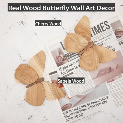 Telinego 2 Pack Handmade Wooden Butterfly Wall Art Hanging Decor Butterflies Wall Art Hanging Sculpture for Bedroom Bathroom Living Room Butterfly Home Decoration for Kids Baby Nursery Room Decor - color: Reddish-Brown