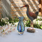 Ca D Oro Small Glass Vase Boho with Blue/Green Canes Hand Blown Murano-Style Art Glass - Model Nº 2 - color: Small Blue Model 2