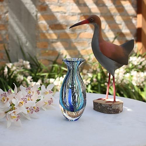 Ca D Oro Small Glass Vase Boho with Blue/Green Canes Hand Blown Murano-Style Art Glass - Model Nº 2 - color: Small Blue Model 2