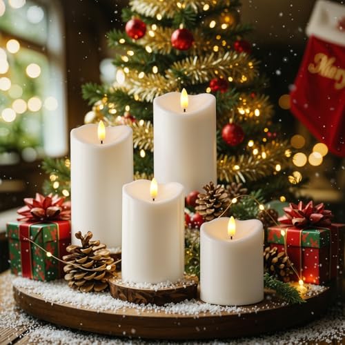 Raycare 3"x4"6" 8" Outdoor Waterproof Flameless Candles, Battery Operated LED Candles with Remote Control and Timer, Electric Fake Plastic Pillar Candles, Ivory White, Set of 3 - color: D3"xH4"6"8"-Ivory White
