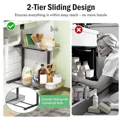 ARSTPEOE Under Sink Organizer - 2 Packs Multi-Purpose Pull-Out Storage Organizers, Slide out Pull out Cabinet Organizer Shelf, Storage for Kitchen Bathroom, Clear - color: Clear, size: 2 Pack