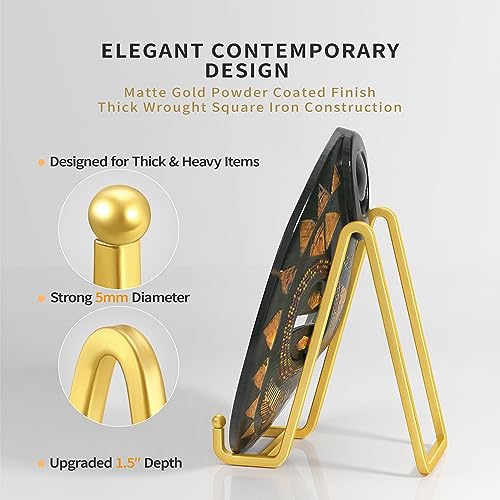 IPAME 6 Inch Metal Square Wire Plate Stands for Display - Gold 2 Pack Holder Stand + Picture Frame Easel for Book, Decorative Plaque, Photo, Platter - size: 6 Inch