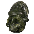 Nupuyai Natural Green Jade Skull with Santa Hat Statue for Home Office Decor, Healing Carved Stone Skeleton Head Figurine Collectible Sculpture for Christmas Halloween Reiki Healing Meditation - size: 3.85-4.05''