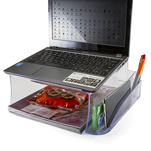 Officemate Telephone Stand, Laptop Stand, Clear Plastic Computer Riser, Laptops Elevator for Desk, Clear (21524)