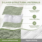 JYHOPE Sage Green Twin Quilt Set 68x90 Lightweight Microfabric Bedspread, 3-Piece Quilt Bedding with Pillow Shams, Summer Cooling Quilts, Ribbon Wrapped Gift - color: Flower Pattern-sage Green, size: Twin(68x90)