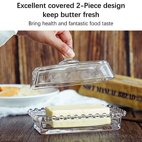 6.5'' Clear Glass Butter Dish with Handled Lid,Classic 2-Piece Design Butter Keeper For Countertop,Dishwasher Safe - size: 6.5 inches