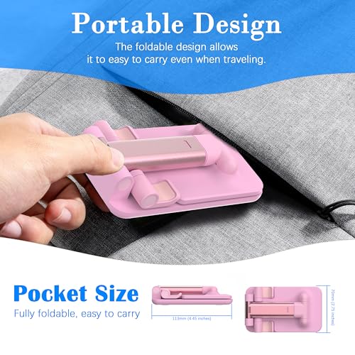 Cell Phone Stand, Adjustable Angle and Height Cell Phone Holder for Desk, Foldable and Portable, Anti-Slip Silicone Pad, Compatible with All Mobile Phones and 4-8 Inch Devices (Pink&Pink) - color: Pink&Pink