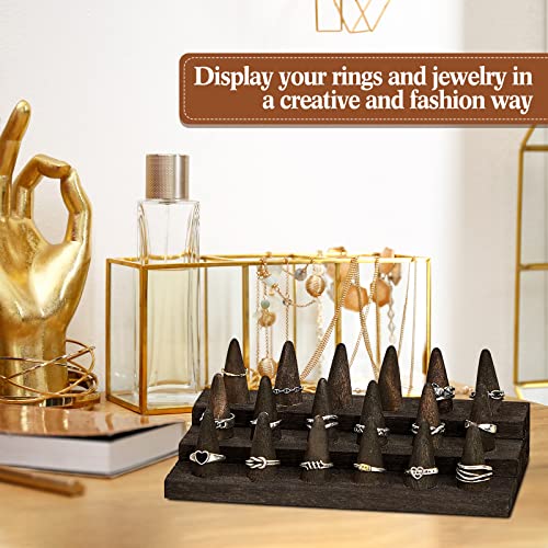 Juexica 2 Pcs Wooden Ring Display Ring Holder Display Stand for Jewelry Wood Jewelry Counter Showcase 3 Step Rings Organizer for 18 Rings Storage Selling(Gray Black) - color: Gray Black