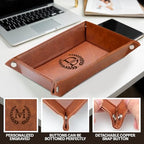 Personalized Engraved Leather Tray for Men with Engraved Name, PU Leather Valet Organizer for Dad, Custom Gift for Him, Custom Catchall Tray for Desk, Office, Accessories Travel Organizer for Men - style: Men Gift