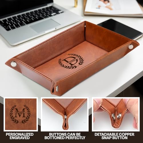 Personalized Engraved Leather Tray for Men with Engraved Name, PU Leather Valet Organizer for Dad, Custom Gift for Him, Custom Catchall Tray for Desk, Office, Accessories Travel Organizer for Men - style: Men Gift