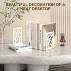 VFINE Withe Bookend 4-Piece, Tree Design Bookends for Shelves, Metal Book Ends for Desk, Decoration Stylish Bookshelf Bookends for Home Office School Supplies - style: White bookend 2 pairs