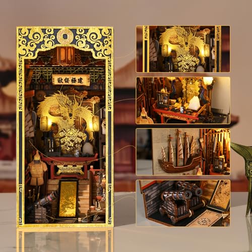 MiniCity DIY Book Nook Kit for Adults, 3D Wooden Puzzle Bookend Bookshelf Insert Decor with LED Light and Dust Cover (The Emperor's Study) - style: The Emperor's Study
