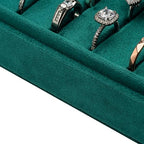Velvet Ring Organizer Display Tray Jewelry Box Earring Holder Case for Wedding Birthday Christmas Day (Green) - color: Green