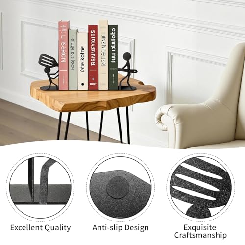 ENCIMART Bookends Decorative Metal Book Ends for Shelves, Kitchen Bookends for Heavy Books, Unique Cute Cookbook Organizer Book Holder for Kitchen Housewarming Cooking Book Lover Gifts - color: Black Cook