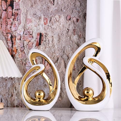 Home Decor Accent,Porcelain Art Mid Century Bookshelf Decorations,Gold Centerpieces for Tables,Abstract Ceramic Statue Sculpture for Coffee Table Mantel Tv Stand Centerpieces (White Gold, Large) - color: White Gold, size: Large