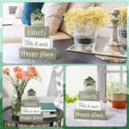 Cinnvoice 4 Pcs Farmhouse Tabletop Decor Rustic Family Blessed Home Table Centerpiece This Is Us Sign for Kitchen Shelf Desk Fireplace Mantel Tiered Tray Decor(Gather Family This is Our Happy Place) - style: Gather Family This is Our Happy Place