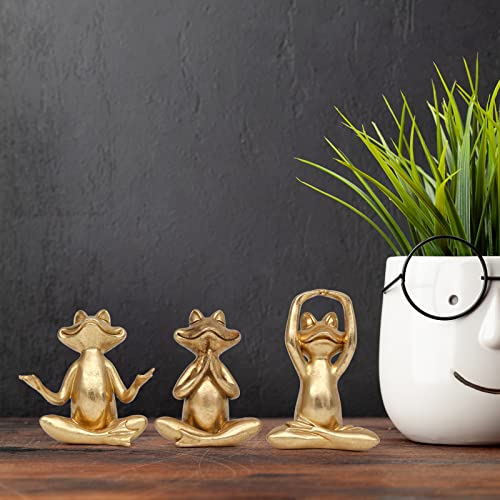 Suoedd Gold Frog Figurines Yoga Decor 3.7In Set of 3 –Frog Yoga Statues for Modern Living Room Desk Table Home Office Bookshelf Shelves Sculptures Decor,Gifts for Mom Women - color: Gold