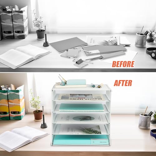 EASEPRES 5 Slot Mesh Desk Organizer Tray, File Paper Letter Folder Holder Desktop Paper Sorter Mail Organization Rack Storage Accessories, for Office Home School Classroom, White - color: 5 Tier White