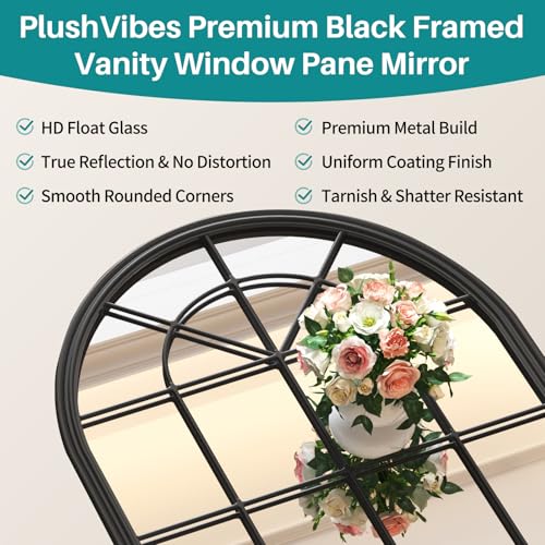 Arched Black Wall Mirror - 24"x36" Arch Window Pane Mirror for Wall Decor, Black Framed Wall Decorative Mirrors for Entryway, Living Room, Dining Room, Bedroom, Fireplace - color: Black 01- Window Pane