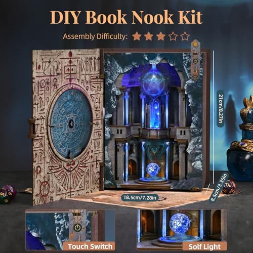 MiniCity Book Nook Kit with LED Light, Miniature House Kit for Birthday, 3D Wooden Bookends Puzzle, Bookshelf Decor for Adults, Teens, Beginners (Circle of Magic) - style: Circle of Magic