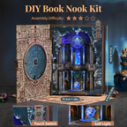 MiniCity Book Nook Kit with LED Light, Miniature House Kit for Birthday, 3D Wooden Bookends Puzzle, Bookshelf Decor for Adults, Teens, Beginners (Circle of Magic) - style: Circle of Magic