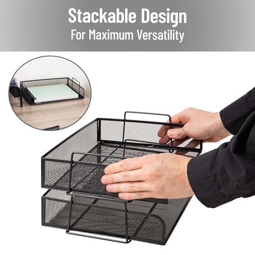 Mind Reader Stackable Paper Tray, Desktop Organizer, File Storage, Office, Metal Mesh, 2 Pcs., Black - color: Black