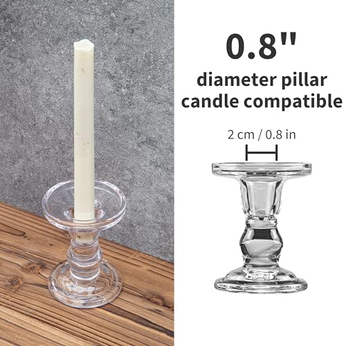 YAKii Clear Glass Candle Holder Set - Elegant Crystal Candlestick Holders for Pillar Taper Candles and Tea Lights - Perfect for Home Decor, Wedding, Christmas and Party - Set of 3