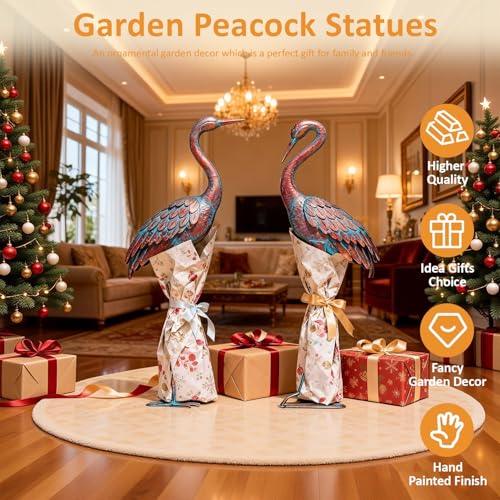 Kircust Garden Crane Statues Patina Heron Decoy, Standing Metal Crane Sculptures Bird Yard Art for Outdoor Decor, 47-48 Inch, Set of 2 - color: Patina 2