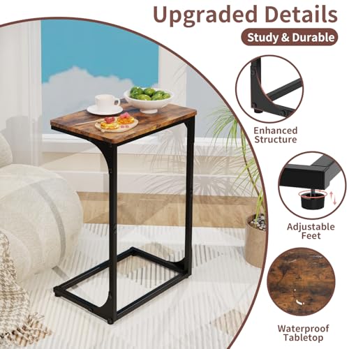 C Shaped End Table, TV Tray Side Table for Couch, Couch Tables that Slide Under C Table Side Table for Small Spaces Living Room Bedroom Bedside Home Office, Brown - color: Brown, size: 1