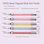FULINJOY 8pcs Nail Art Design Tools, 5PCS Dual-Ended Nail Art Sculpture Pen Dotting Tools with 3PCS Nail Liner Brushes, Silicone Nail Polish Brushes Stainless Steel Carving Drawing Tool - size: 5+3 PCS