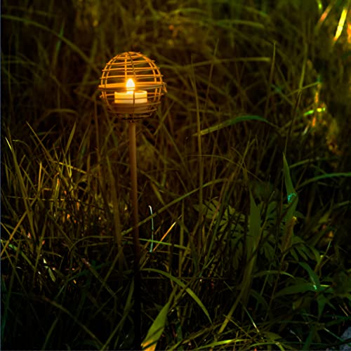 Solar Pathway Lights Outdoor, Rust Iron Ball Candle Holder Stake with Flickering Solar Powered Tea Lights, Perfect Decorative Garden Lighting for Yard Lawn Patio Landscape Decor Outside-4Pack - style: 4PK Stake Lights