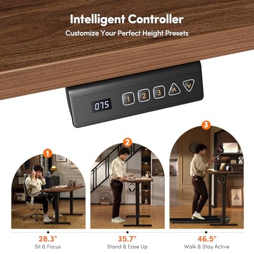 FEZIBO Standing Desk, 55×28 Inches Electric Height Adjustable, Sit Stand Up, Computer Office Desk with Splice Board, Black Frame/Black Walnut TOP - color: Black Walnut, size: 55 x 28