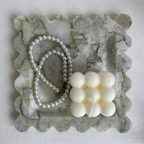 Vintage Natural Marble Tray Small Ornaments Scalloped Tray Handmade Storage Dish for Counter, Vanity, Dresser, Nightstand and Desk (Green Emerald) - color: Green Emerald