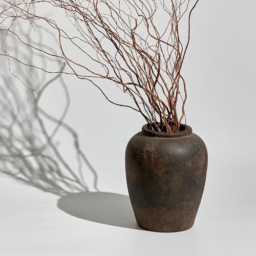 LB2 Brown Ceramic Large Vase, 11.8" Tall Zen Style vase, Terra Cotta Pitcher, Distressed Farmhouse Decor, Pottery Decorative Flower for Home Decor (A - Brown 11.8") - color: A - Brown 11.8"