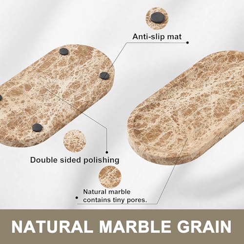 Natural Marble Vanity Tray, Marble Tray for Bathroom countertop,Stone Tray for Storing Perfume, Cosmetics and Jewelry 9.8 * 4.7inch （Dark Brown） - color: Dark Brown, size: 9.8" x 4.7" x 0.7"