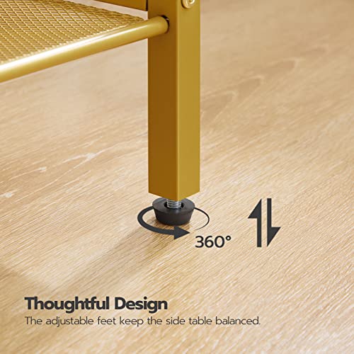 HOOBRO Tall Side Table, 3-Tier Telephone End Table with Adjustable Mesh Shelves, Small Entryway Table with Storage, Small Nightstand for Living Room, Bedroom, Hallway, White and Gold DW01DH01G1 - color: White + Gold