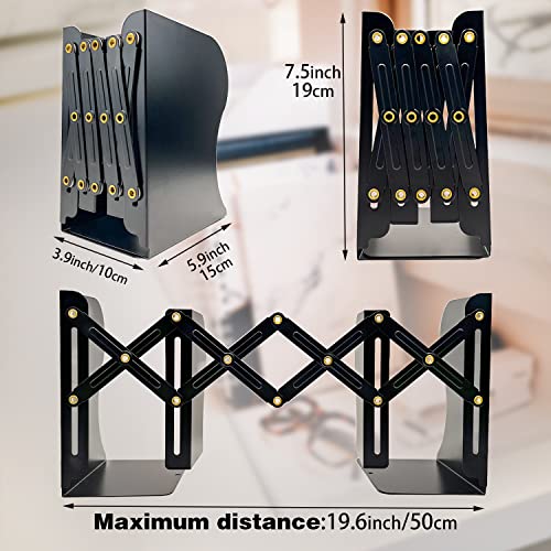 Adjustable Bookends Non Skid Decorative Bookends,Metal Bookend for Heavy Books,Bookshelf Organizer Holder for Books and Magazines for Desk(Black) - color: Black
