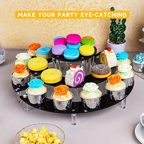 YestBuy Display Stand Shelf For Pop Figure, 3 Tier Black Acrylic Cupcake Stand, Perfume Organizer Stands, 2 Pack Half Moon Dessert Stand for Display Or Collections - color: Black, size: 2 pack