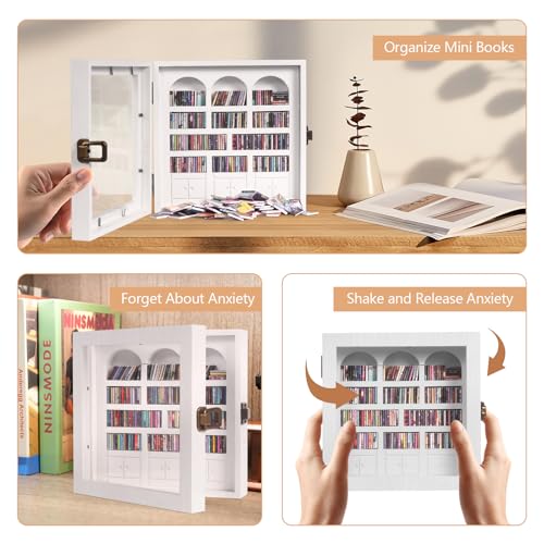Anxiety Bookshelf – Mini Books Display for Stress Relief and Fun Decor, Perfect Decorative Miniature Library for Book Lovers, Ideal for Home Decor, Office Décor, and Thoughtful Gift Giving - White - color: White