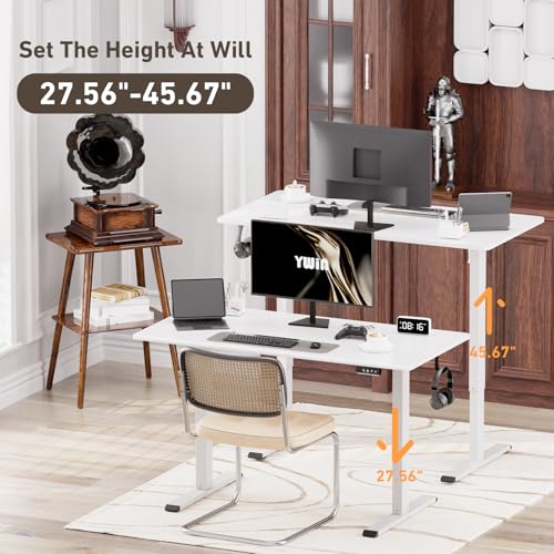 Ywin Electric Height Adjustable Standing Desk with Wheels, 63 x 24 inches Ergonomic Stand Up Desk for Home Office - color: White-1