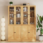 TUSY 71" TV Stand Storage Set - 2 Tall Bookcases & 2 Side Cabinets, Media Console with Glass & Wood Doors, Entertainment Center with Drawers, Tall Media Console for Living Room (Wood, ADDA) - color: Wood