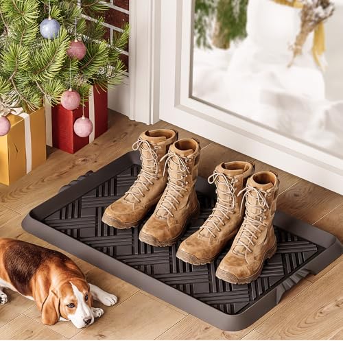 Rubber Boot Tray, Shoe Trays for Entryway, Versatile Boot Mat Tray with Raised Edge, 27.5"x16" Rubber Mat for Shoe Organizer Indoor/Outdoor Use - size: 27" x 16" x 0.8"