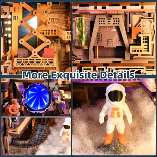 MiniCity Book Nook Kit - Industrial Space 3D Miniature Sci-Fi Scene with LED Lights, 340 Pcs DIY Assembly for Bookshelf Decor (Aerospace Foundry) - style: Aerospace Foundry