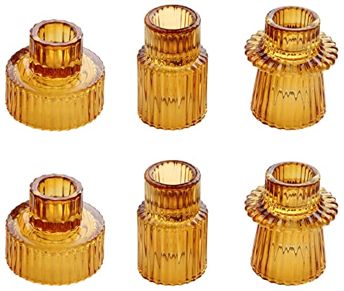 Vixdonos Taper Glass Candlestick Holders Tealight Candle Holders for Table Centerpieces, Wedding Decor and Dinner Party (6 Pcs, Amber) - color: Amber, size: 6 Pcs